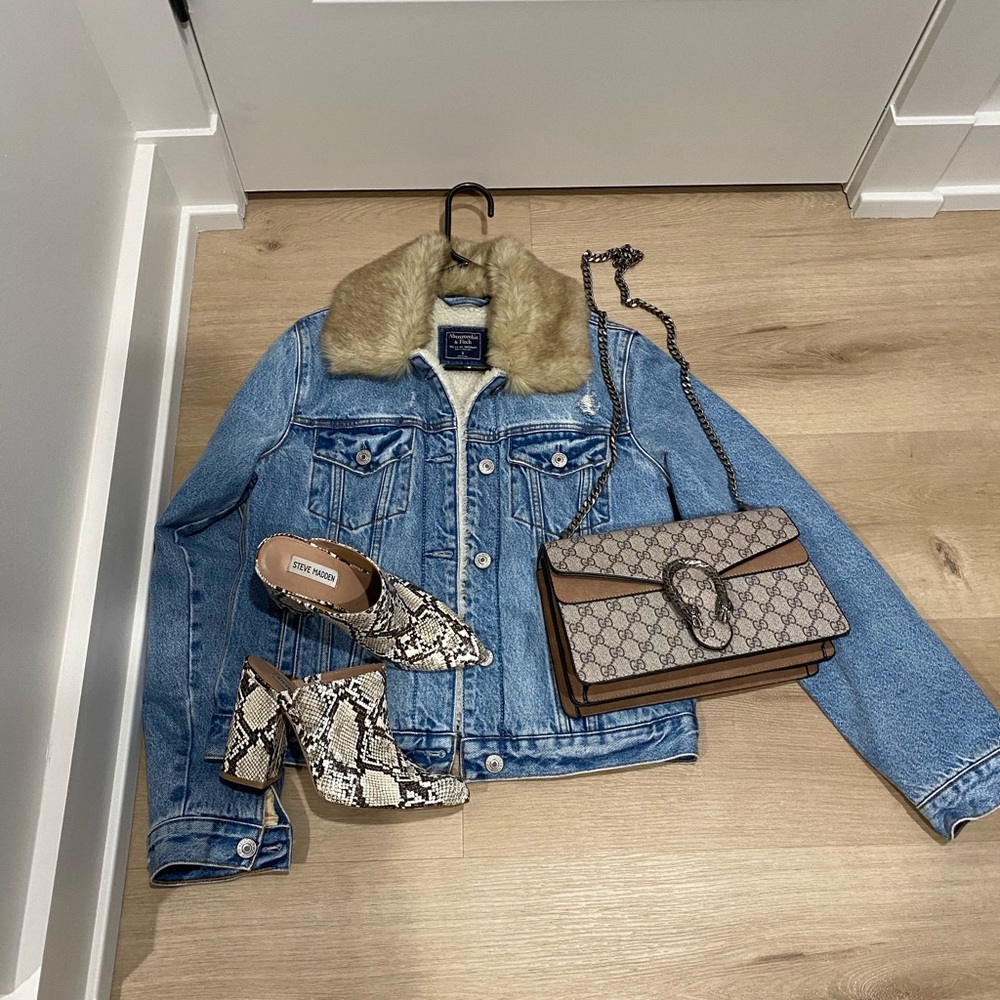 Abercrombie and Fitch denim jacket with fur collar